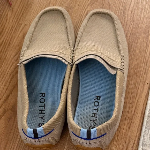 Rothy's Men's Loafers in Beige/Tan/Barley with Blue Accent Stripe - Size 12.5 - Picture 2 of 3